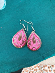 Coconut Shell Earrings with Pink Threads