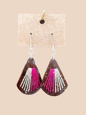 Coconut Shell Earrings with Pink Threads