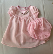 Puff Sleeve Embroidered Baby Girl's Dress with Bottoms