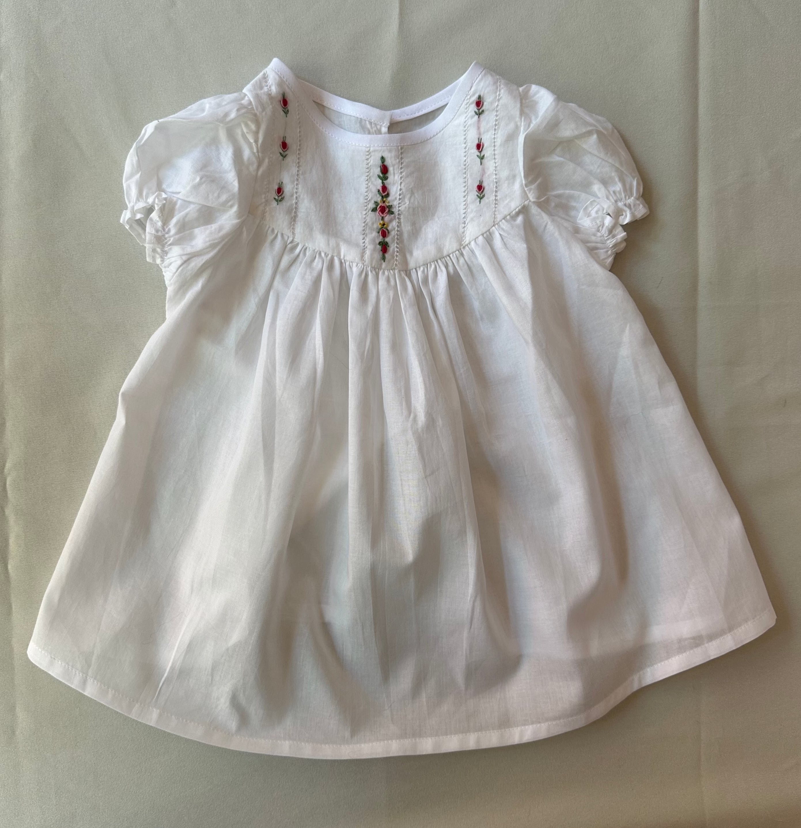 Puff Sleeve Embroidered Baby Girl's Dress with Bottoms