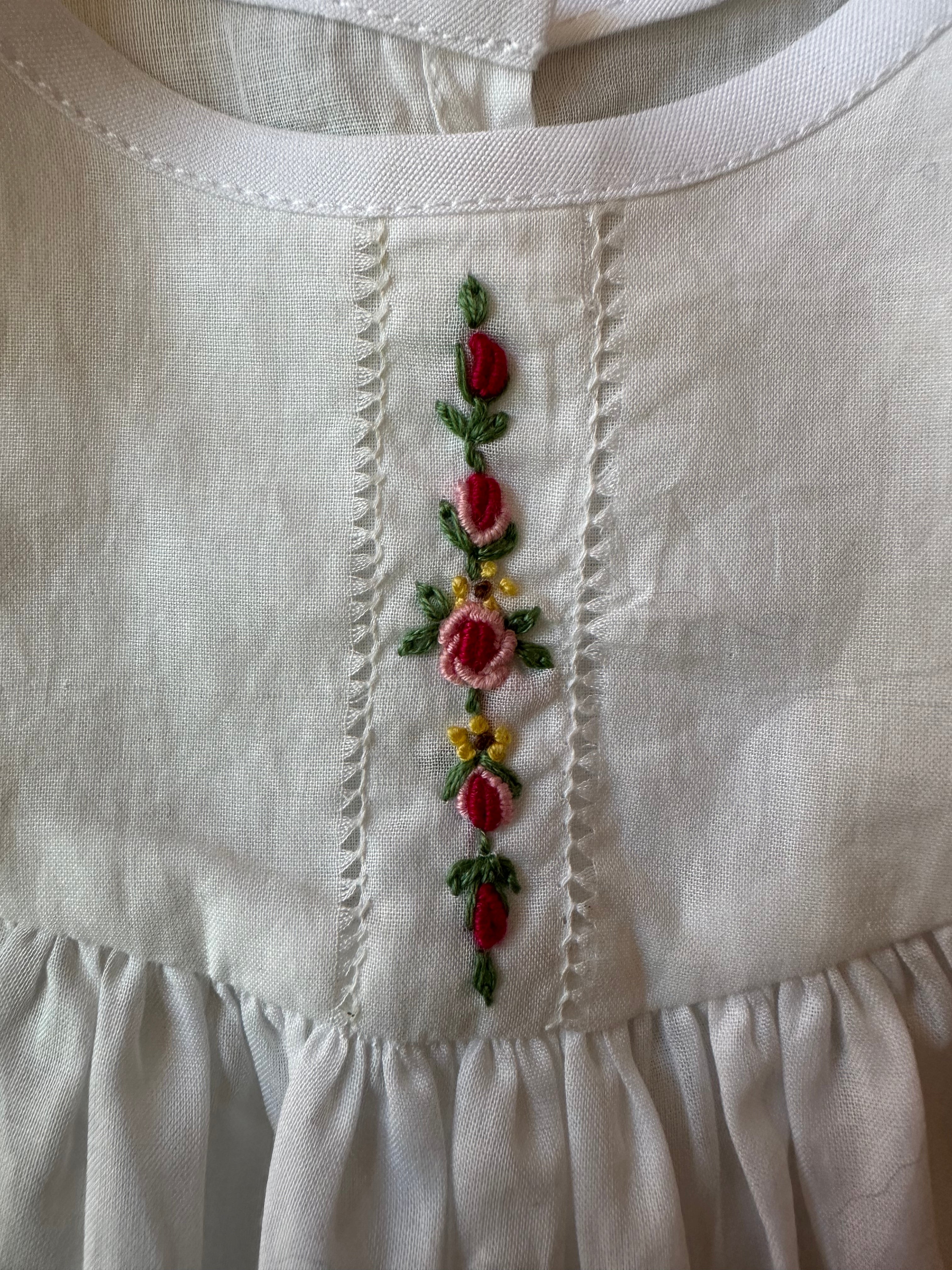 Puff Sleeve Embroidered Baby Girl's Dress with Bottoms