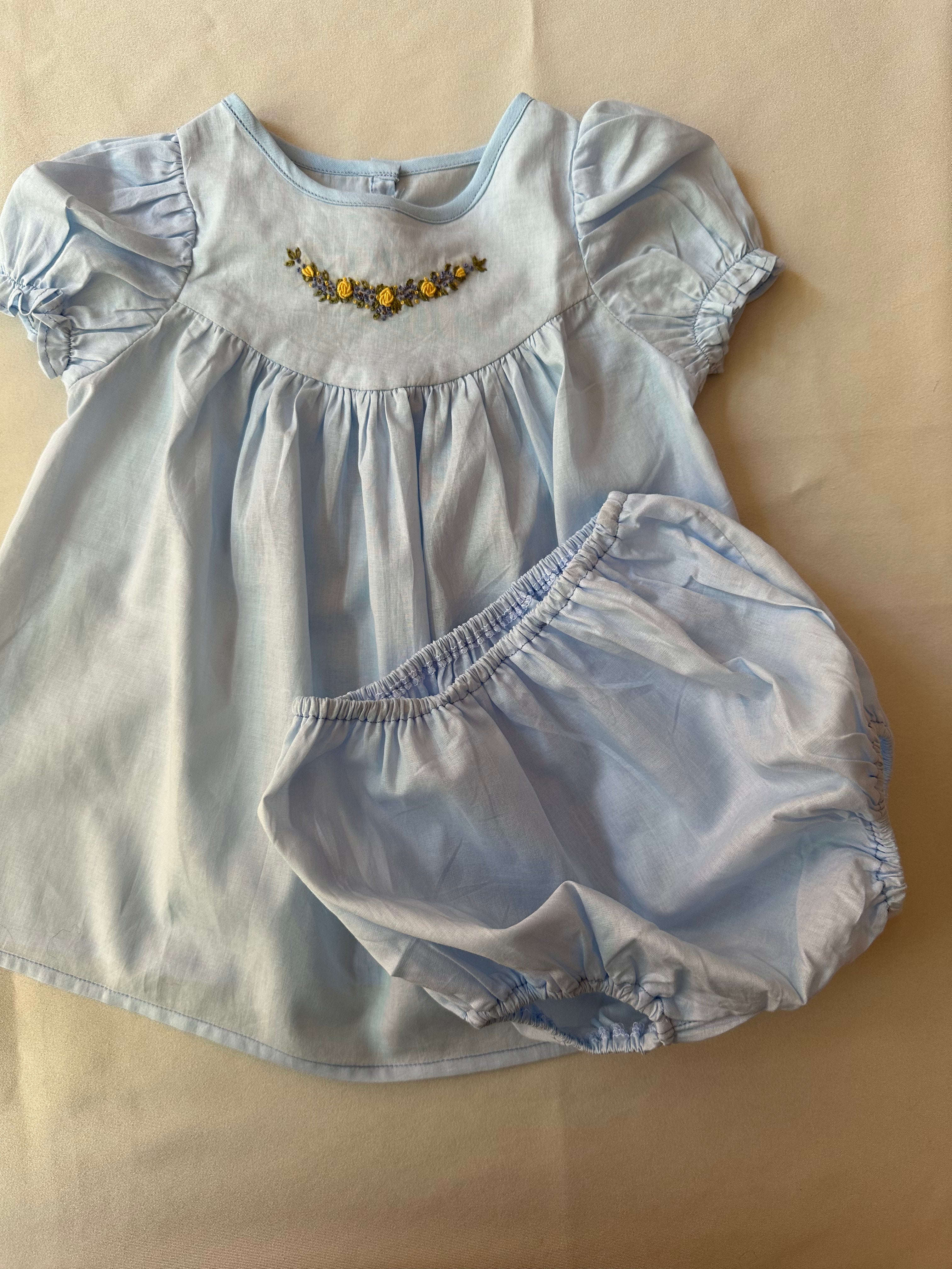 Puff Sleeve Embroidered Girls Dress with Bottoms