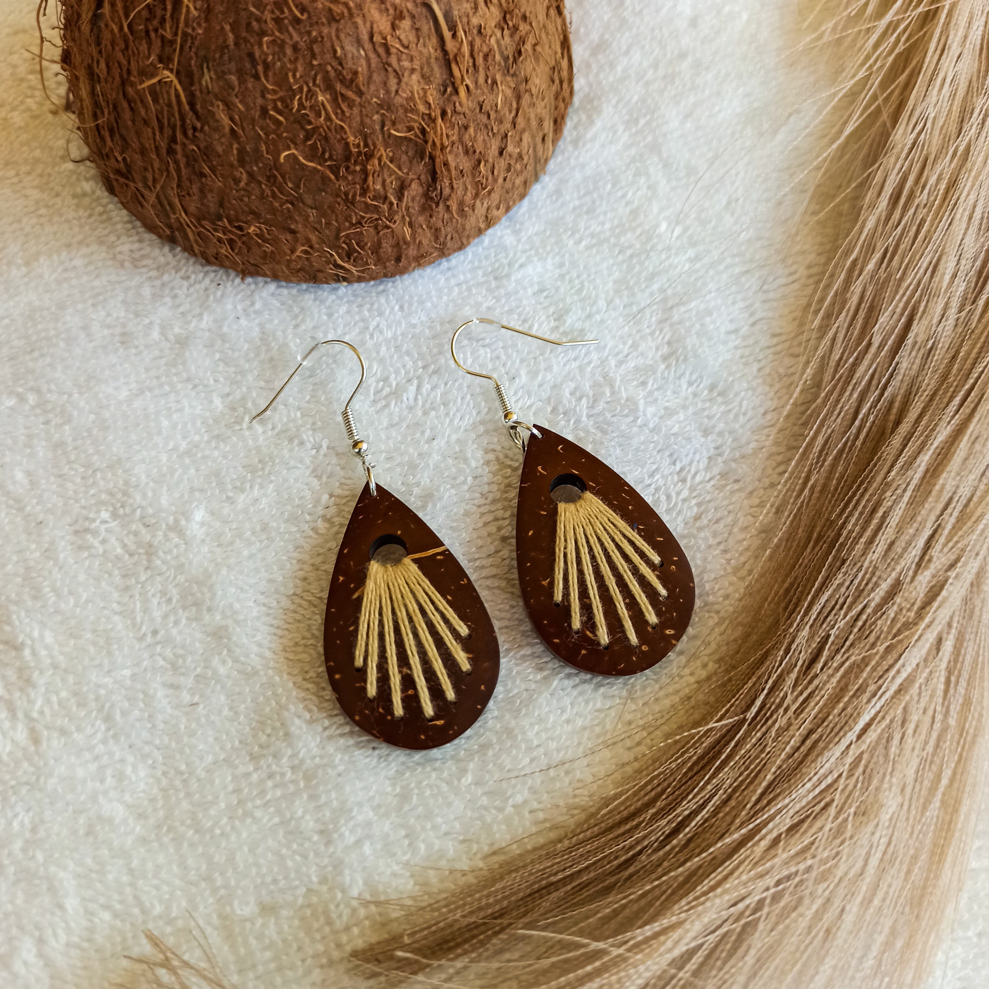 Coconut Shell Earrings in Beige