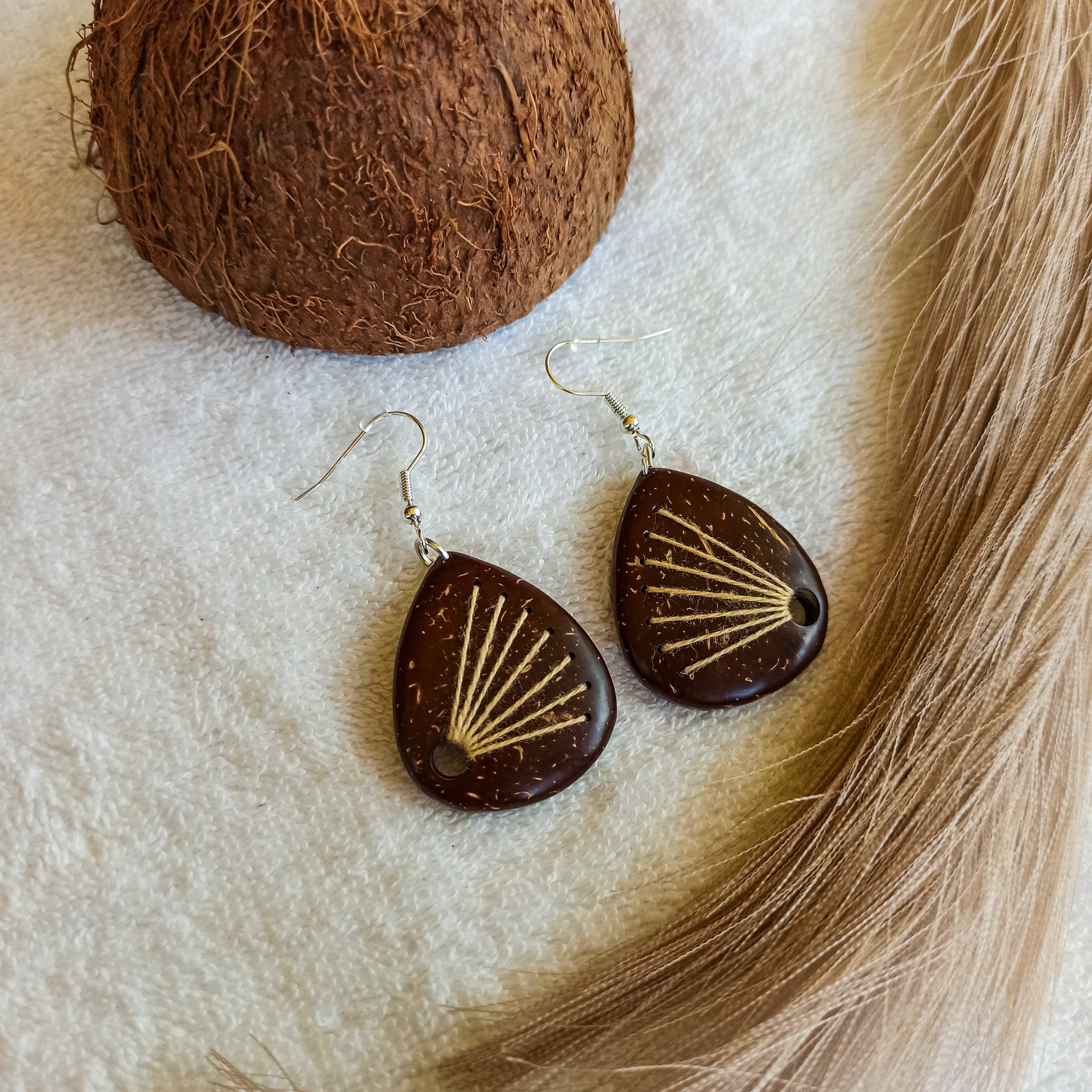 Coconut Shell Earrings in Beige