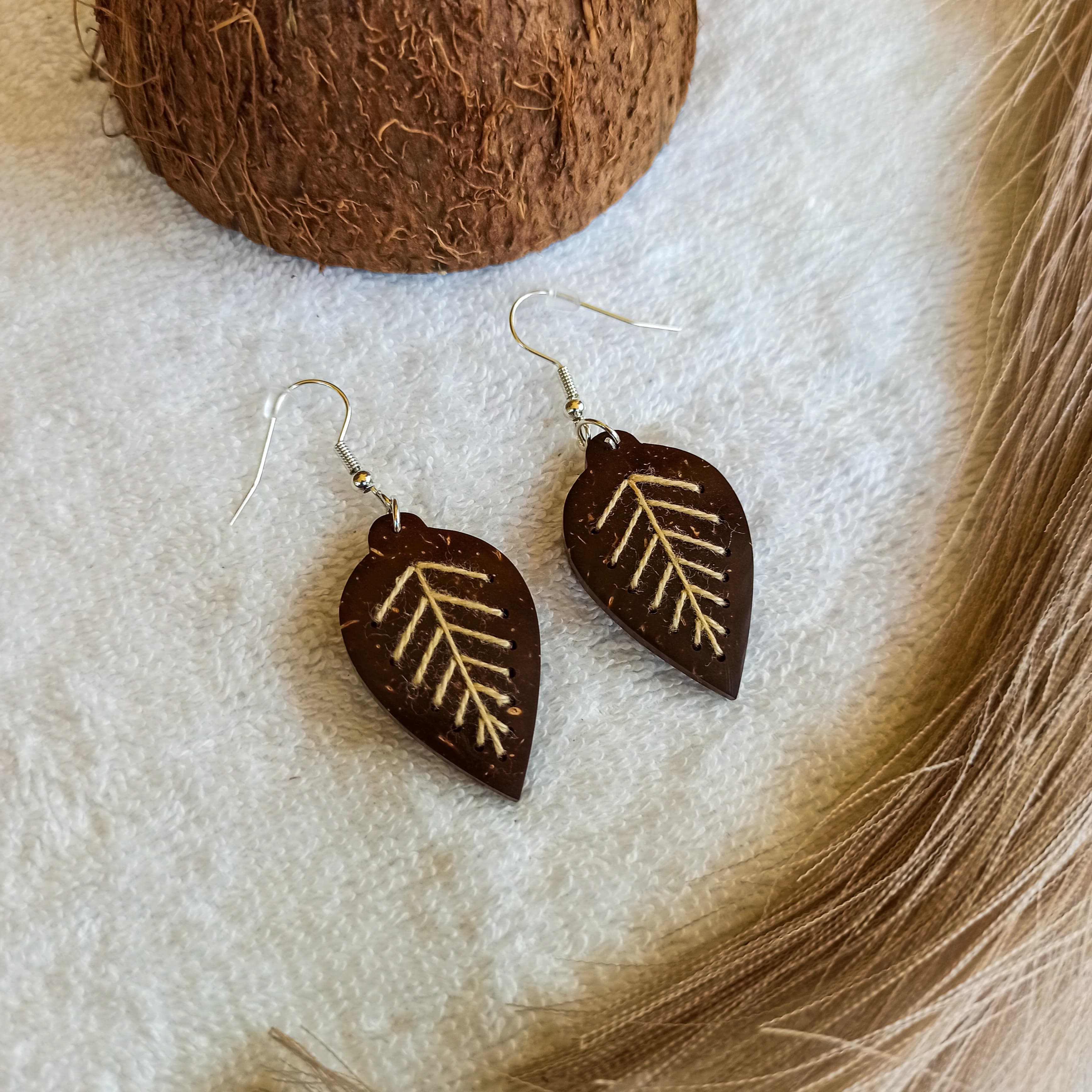 Coconut Shell Earrings in Beige