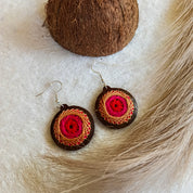 Coconut Shell Earrings with Pink Threads